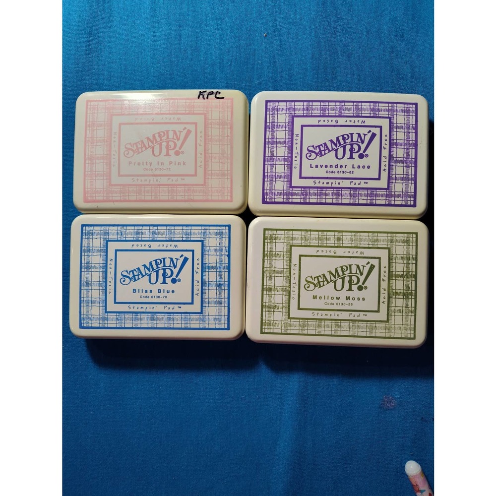 Stampin Up Ink Pad, Mellow Moss, Bliss Blue, Pretty In Pink, Lavender Lace